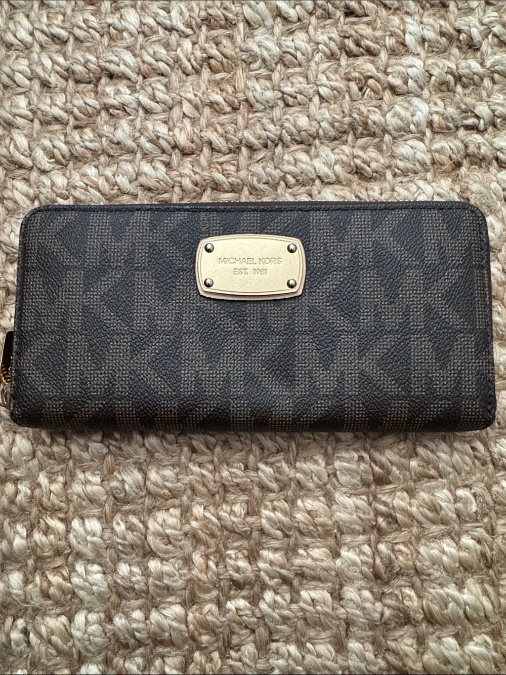 Michael Kors Brown Signature MK Logo Zip-Around Wallet